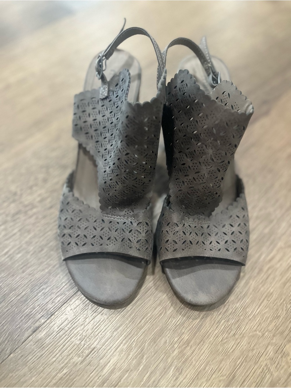 Maurices Gray Laser-Cut Slingback Heels